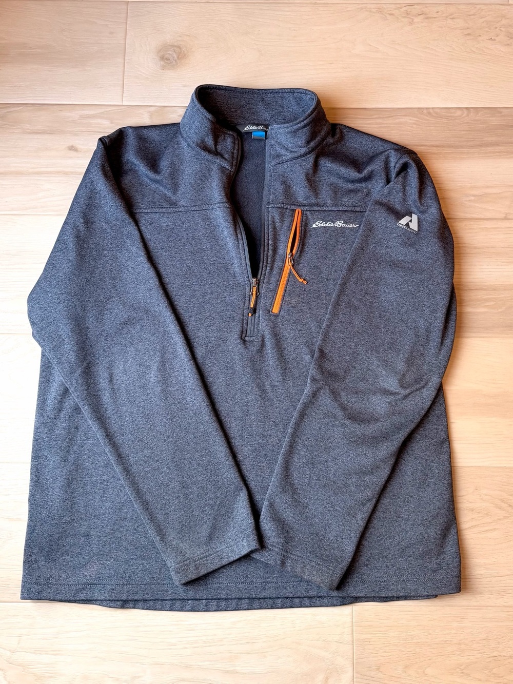 Eddie Bauer First Ascent Men's XL 1/4 Zip Fleece Pullover Grey Contrast Orange